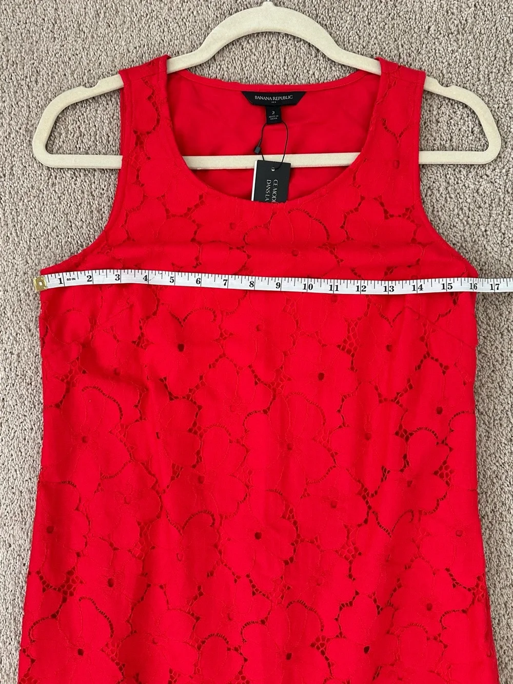 Banana Republic Vibrant Red Floral Lace Sleeveless Shift Dress - Americana - Picture 14 of 17